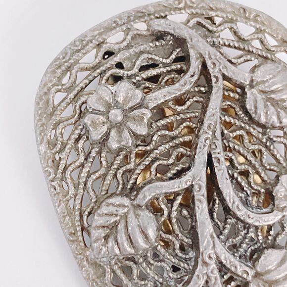 Vintage 1930s Signed LN Dress Clip Floral Openwork Silver Tone - Picture 15 of 15